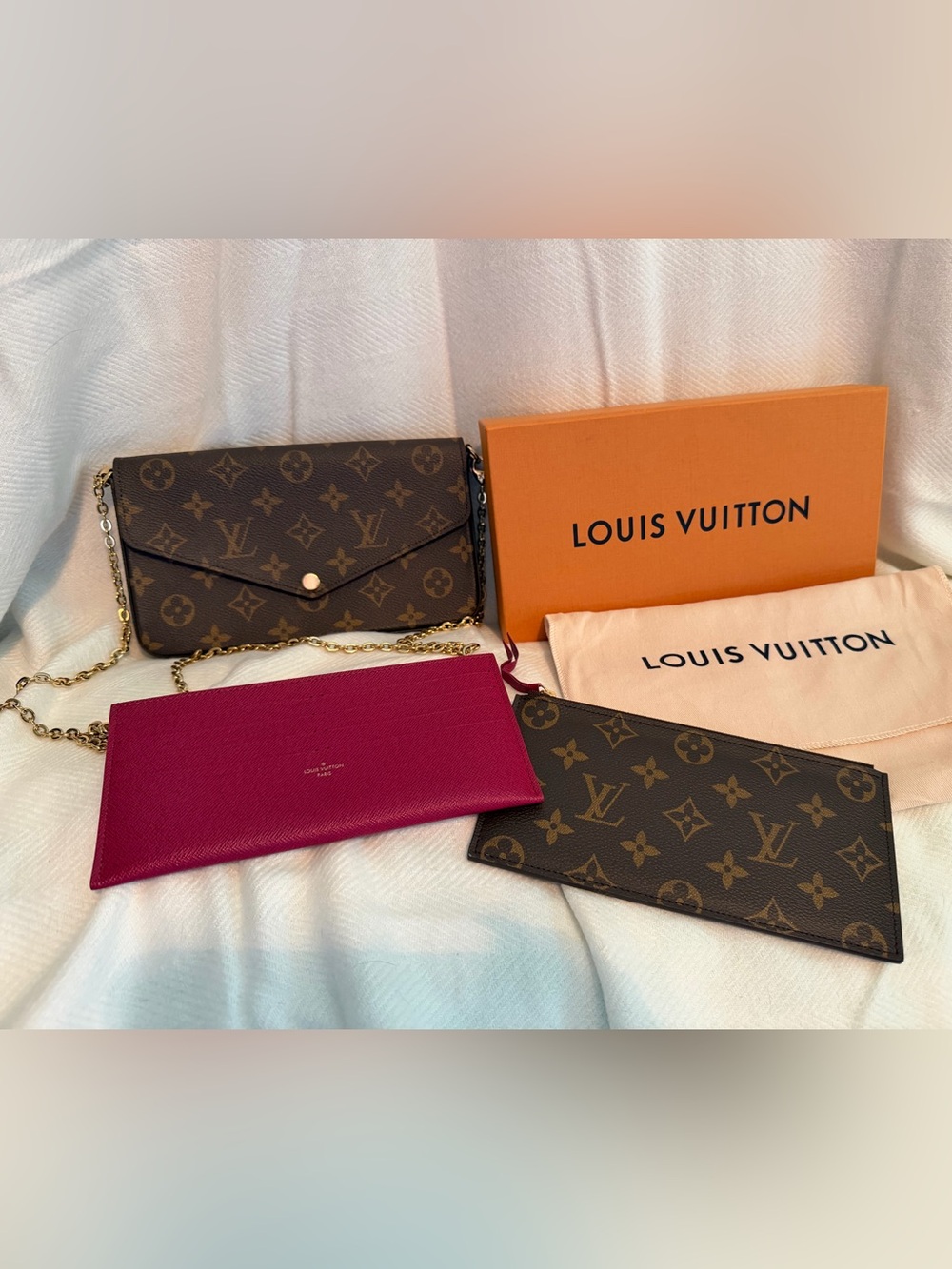 Louis Vuitton Monogram Envelope Clutch Trio in Brown and Fuchsia